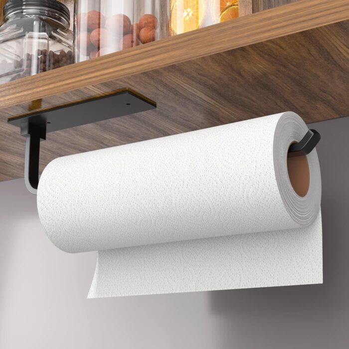 Paper Towel Holder - Self-Adhesive or Drilling, Matte Black