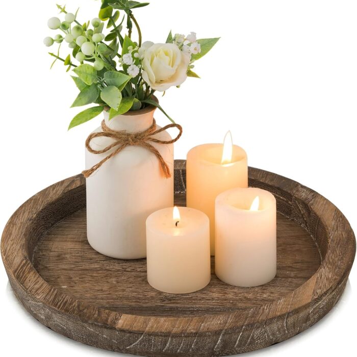 Hanobe Candle Plate Holder Tray: Round Wood Decorative Candle Plate