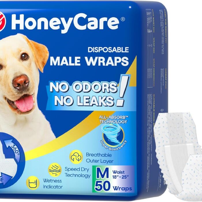 HONEY CARE All-Absorb A26 Male Dog Wrap, 50 Count, Small