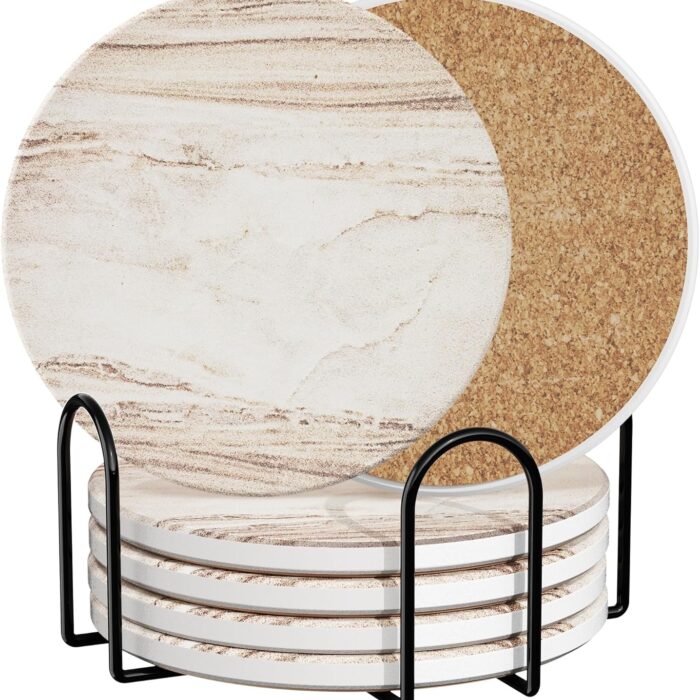 Coasters Set of 8 for Drinks, Coffee, Cotton Woven 4 Colors Absorbent Coaster