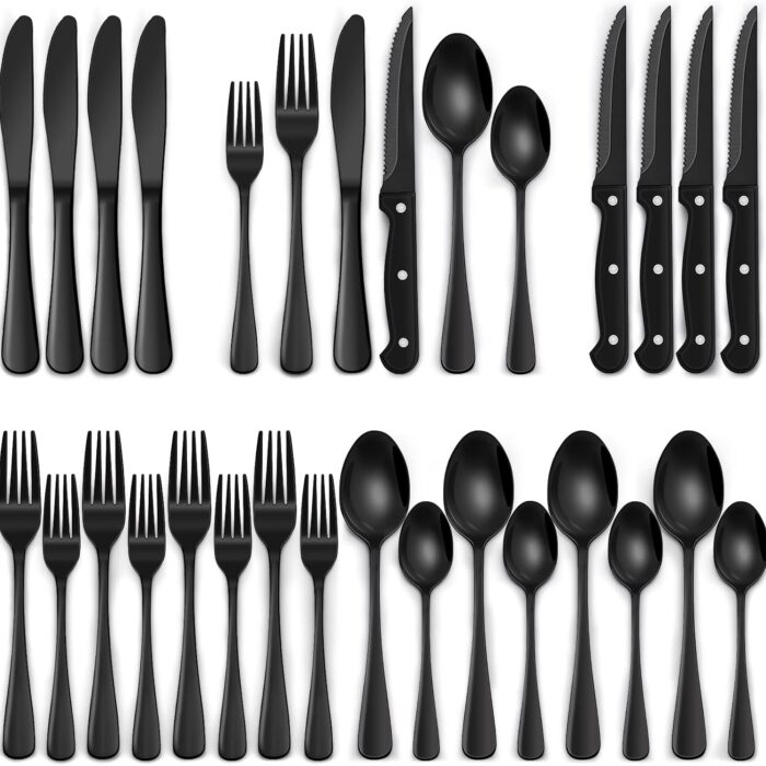EWFEN 24-Piece Black Silverware Set
