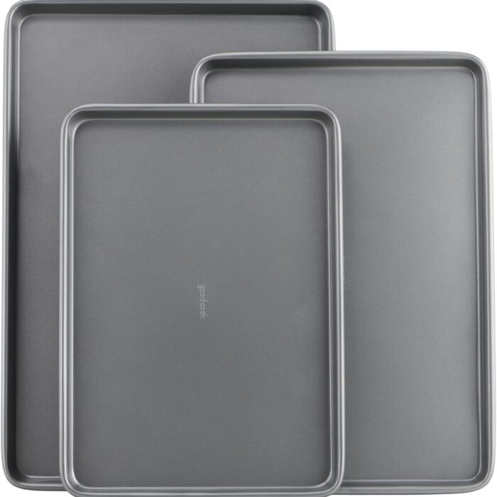 GoodCook Everyday Nonstick Baking Sheet Set, 3 Pack Includes One Small, Medium & Large Pan Carbon Steel